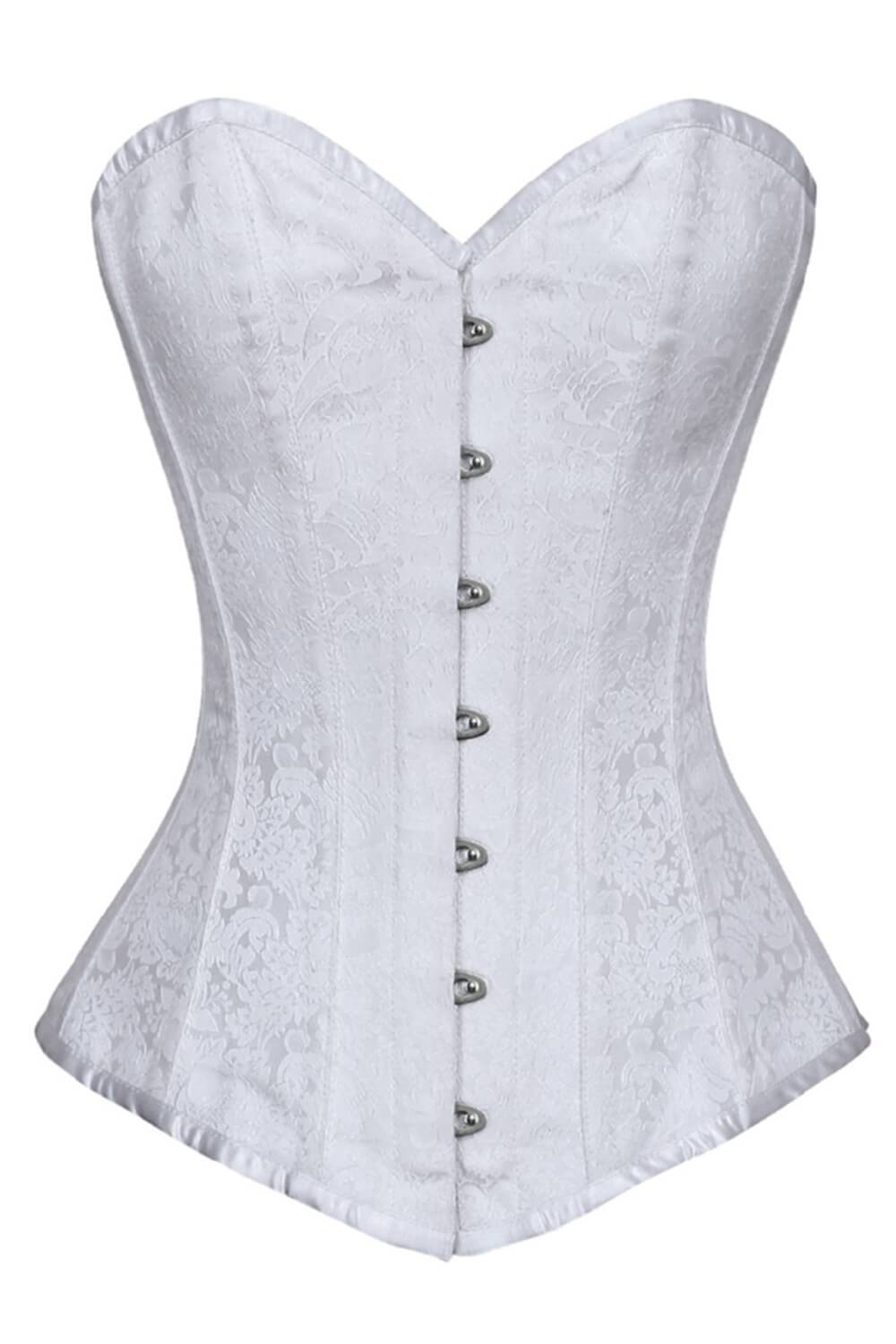 Corset gothique en brocart blanc romarin