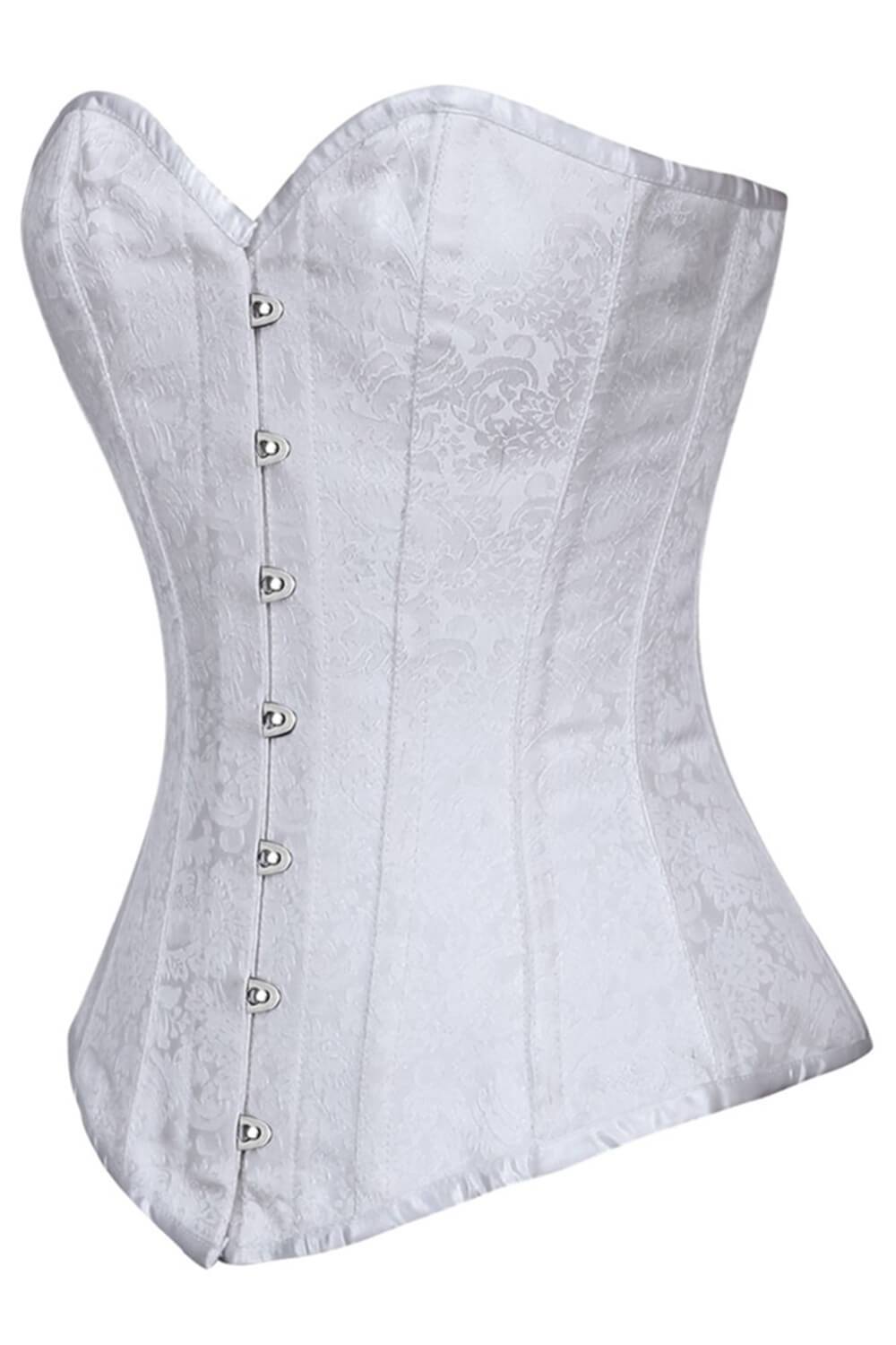 Corset gothique en brocart blanc romarin