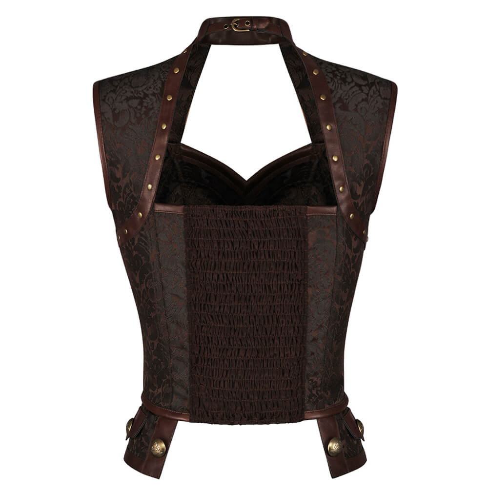 Haut corset Elethia Steampunk marron à col halter