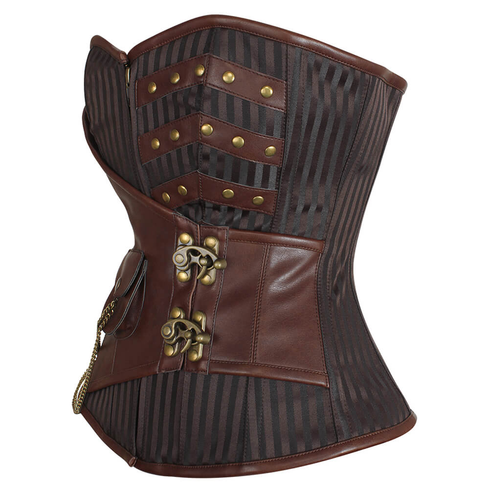 Corset Nesha Steampunk à buste overbust avec chaîne pendante