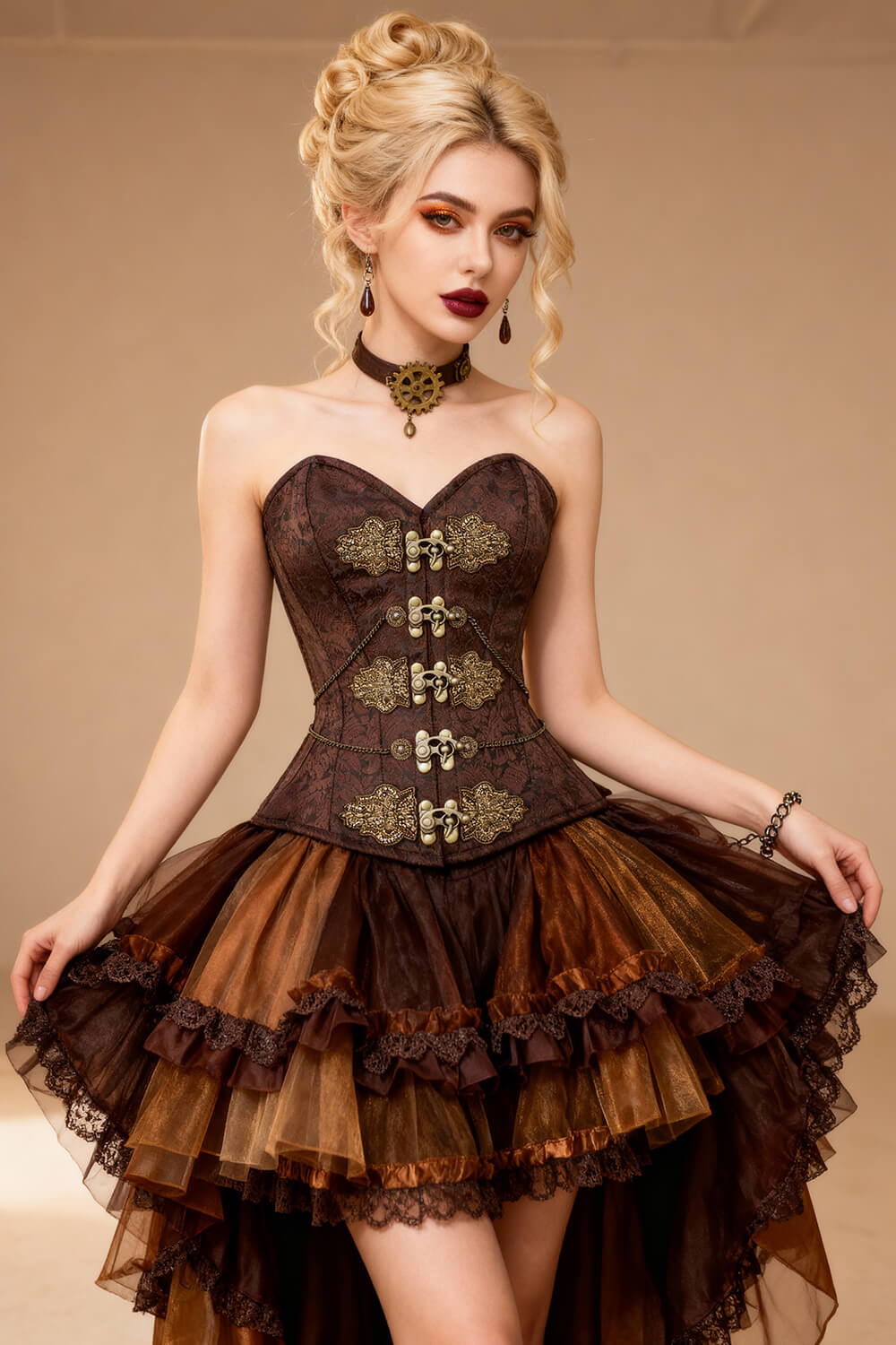 Corset brodé Isabell Steampunk à buste ouvert
