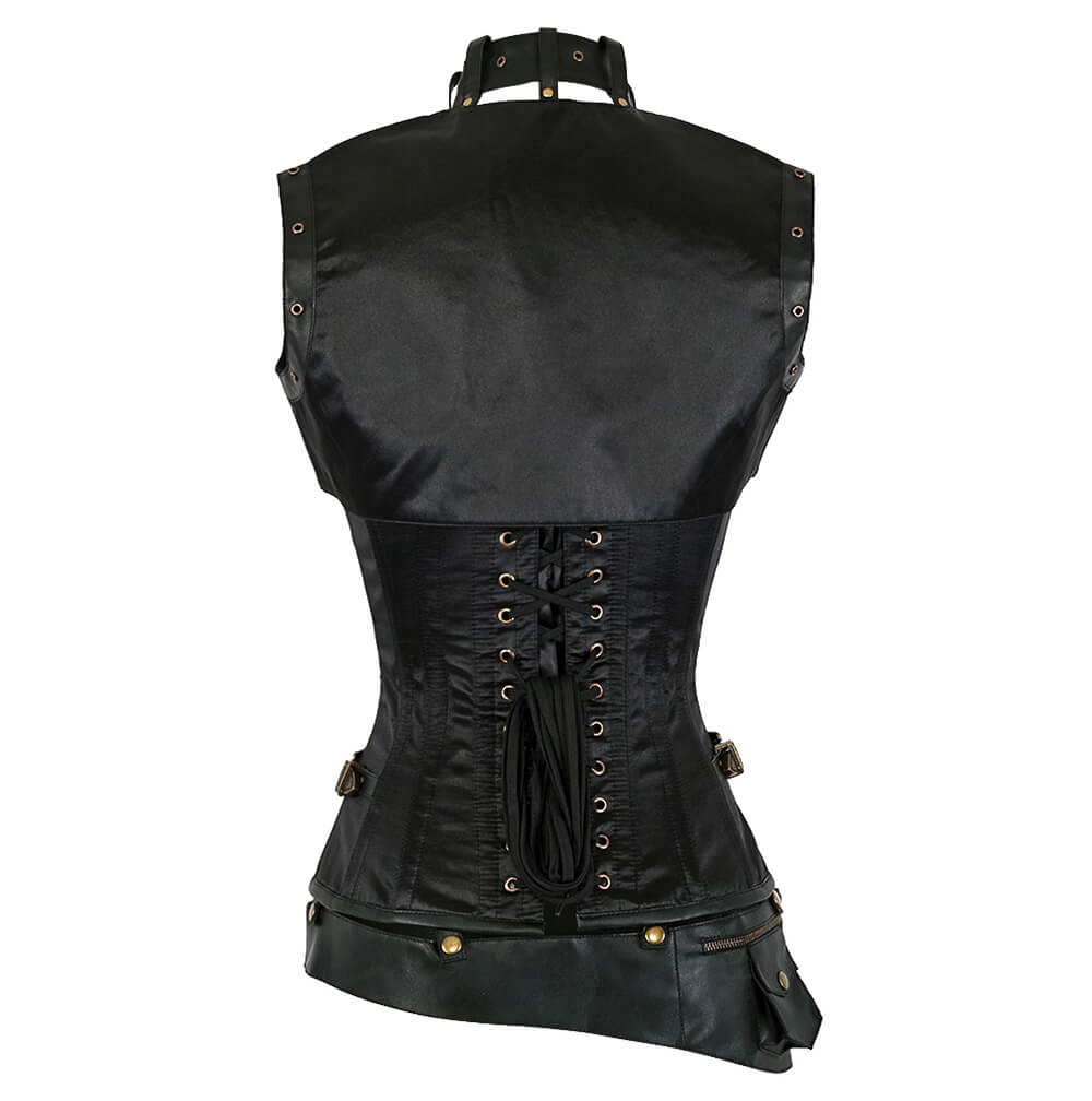Corset Lucette Steampunk en satin noir avec boléro