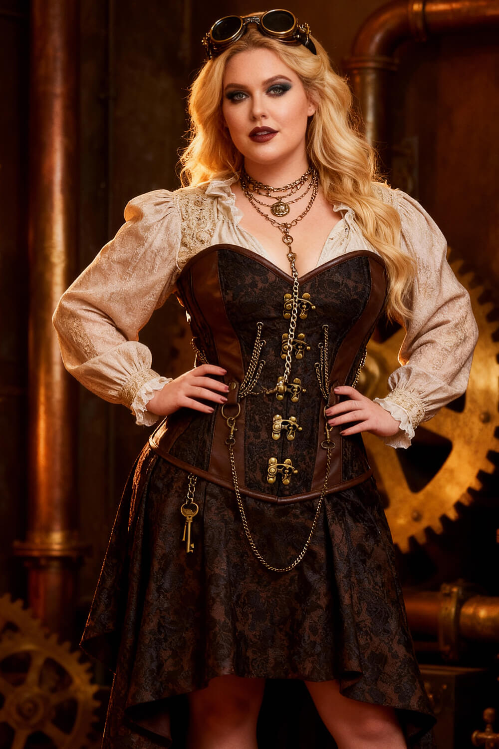 Corset Emmery Steampunk à buste overbust avec chaînes