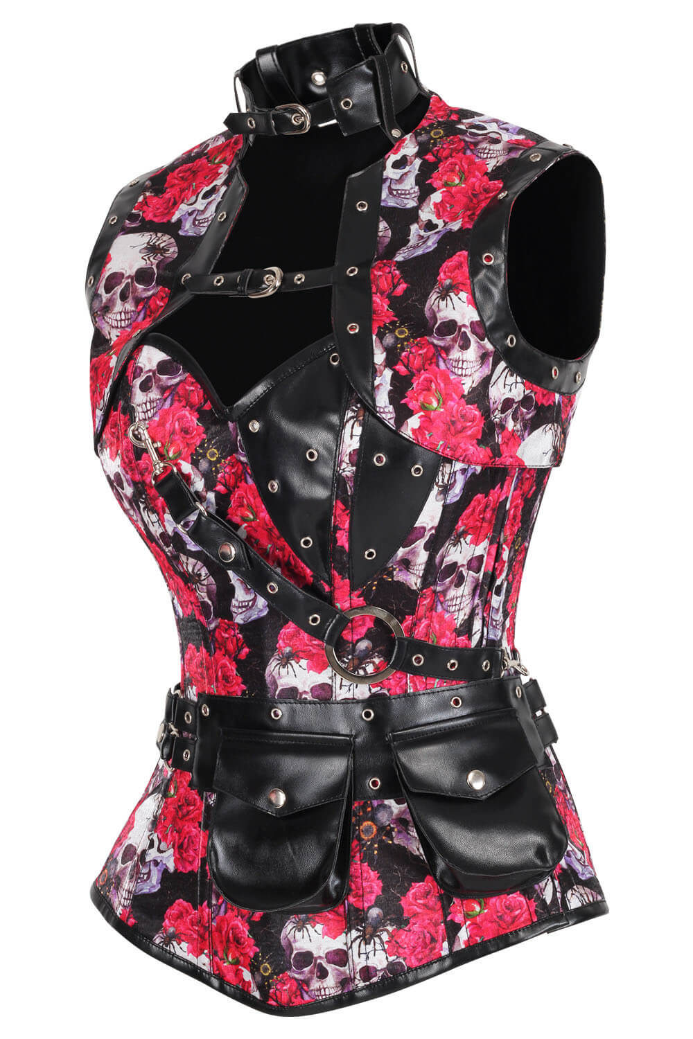 Corset Tarina Skull à buste rose éclatant