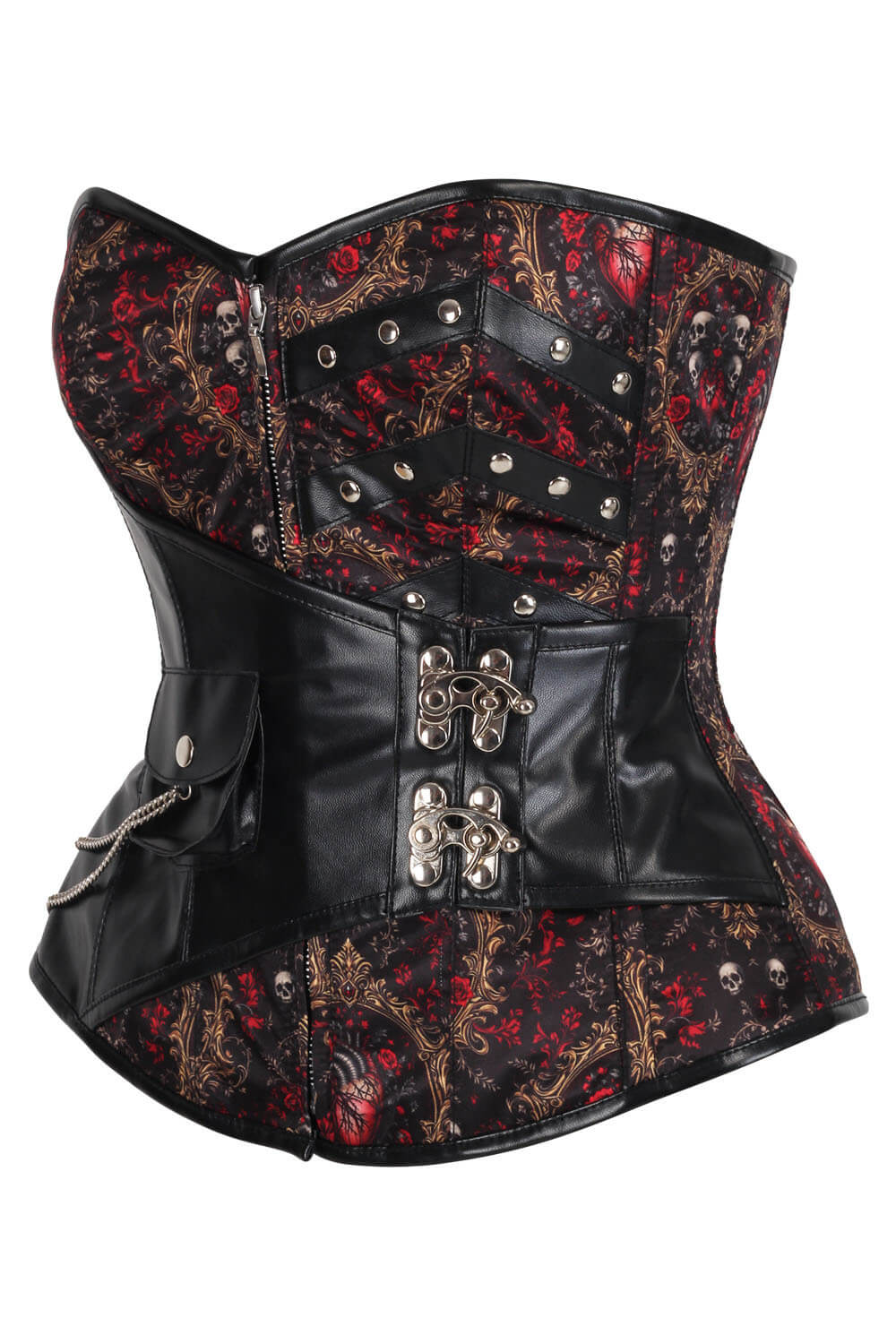 Corset Nishelle Rose à motif baroque et tête de mort