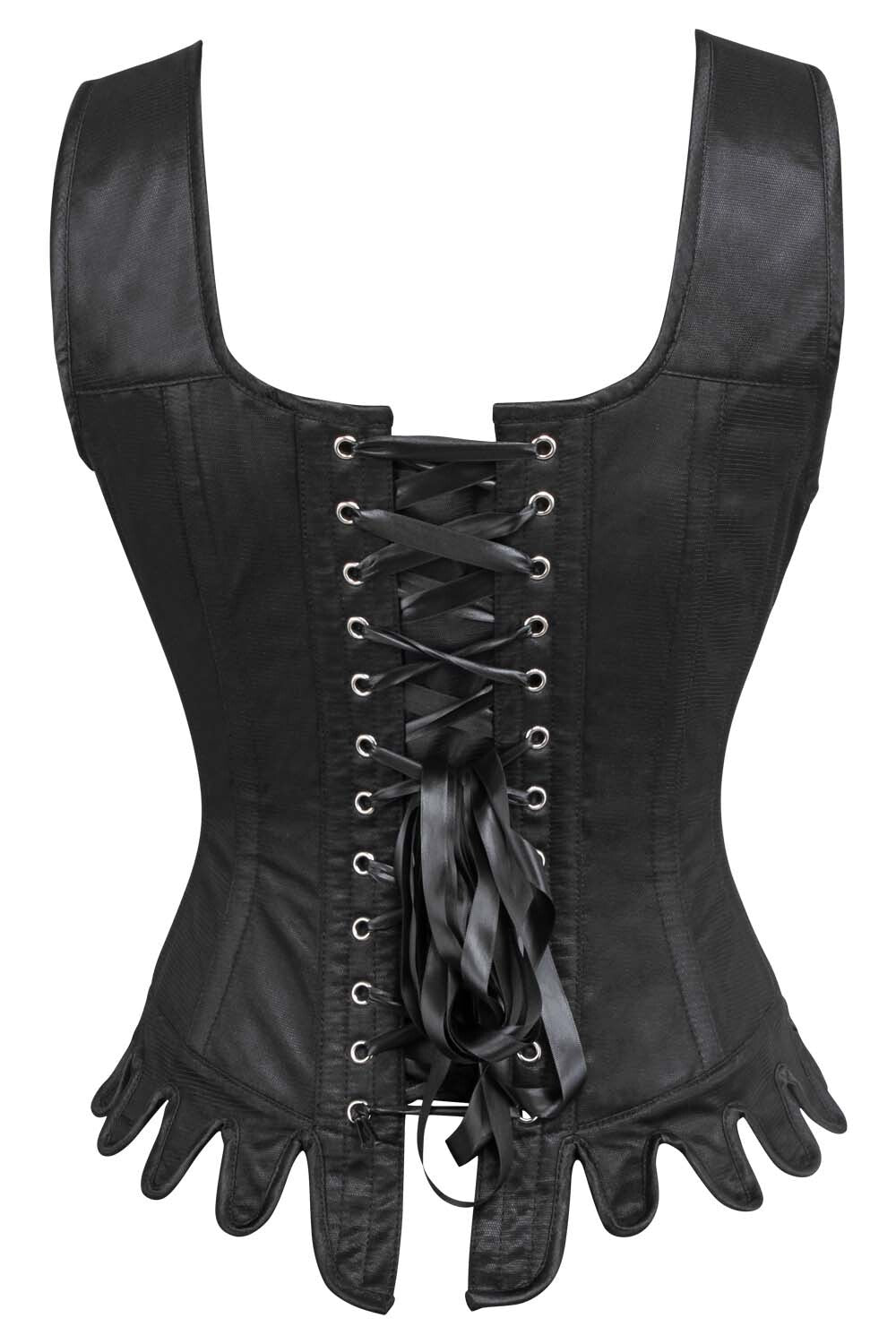 Corset Crosley en satin noir couture avec bretelles