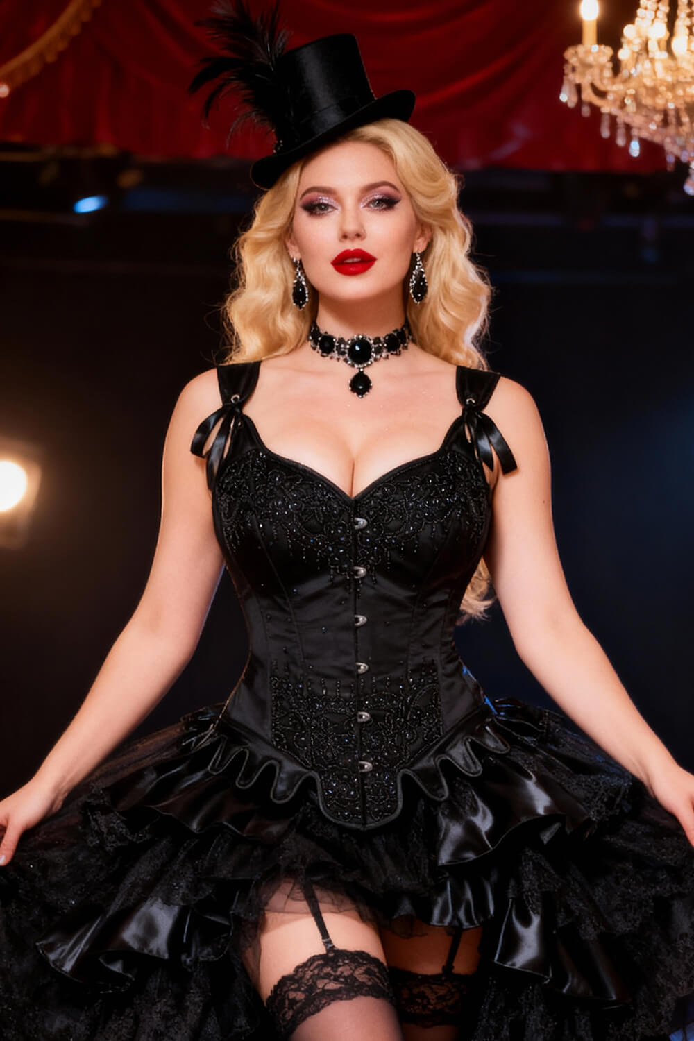 Corset Crosley en satin noir couture avec bretelles