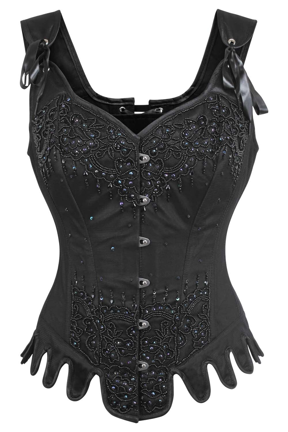Corset Crosley en satin noir couture avec bretelles
