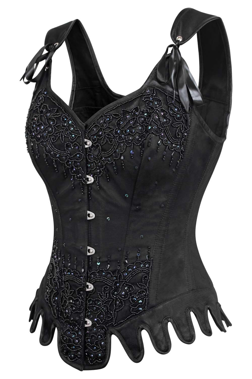 Corset Crosley en satin noir couture avec bretelles