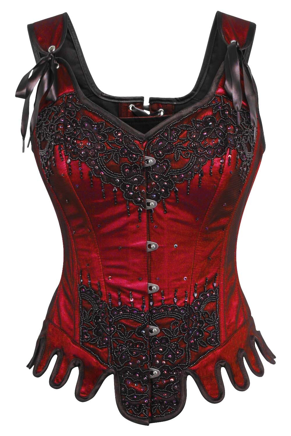 Corset couture en satin rouge Denna avec bretelles