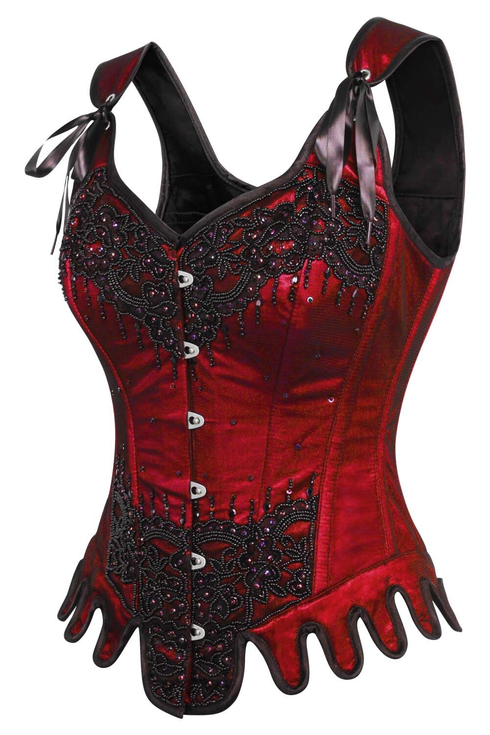 Corset couture en satin rouge Denna avec bretelles