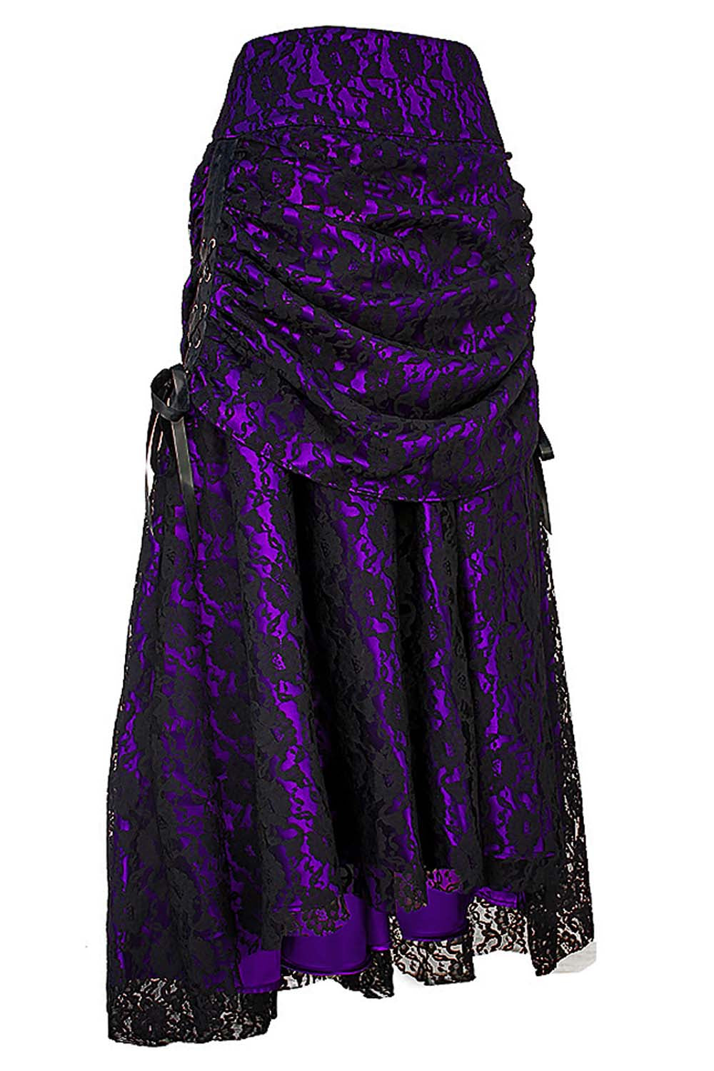 Jupe à tournure gothique Brandyn en satin avec superposition de dentelle