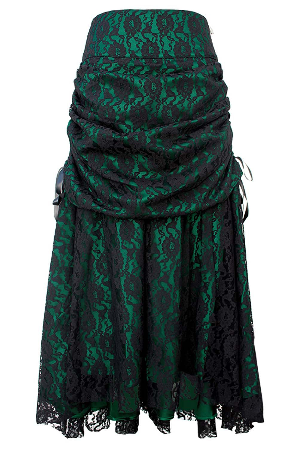 Jupe à tournure gothique Brandyn en satin avec superposition de dentelle