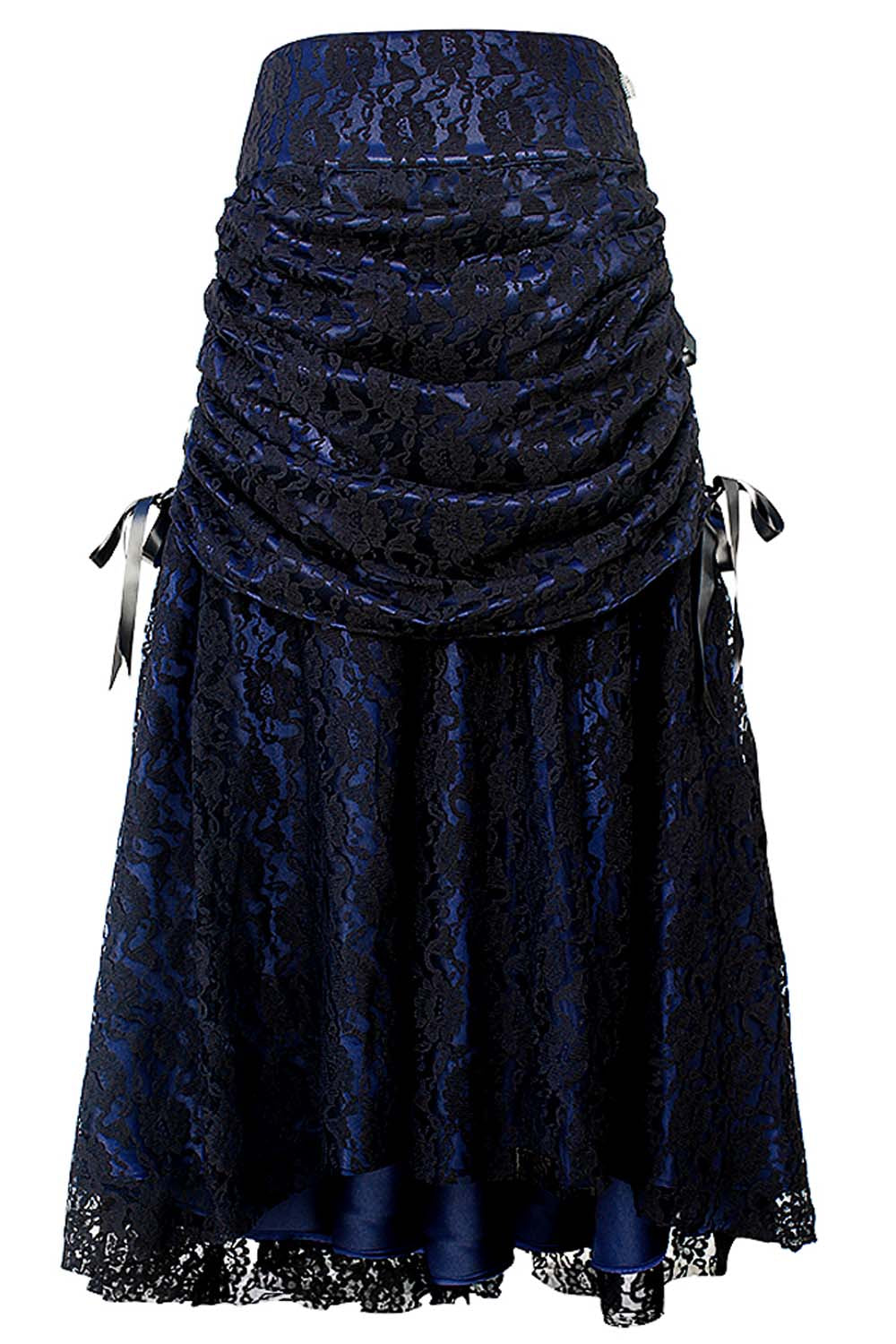 Jupe à tournure gothique Brandyn en satin avec superposition de dentelle