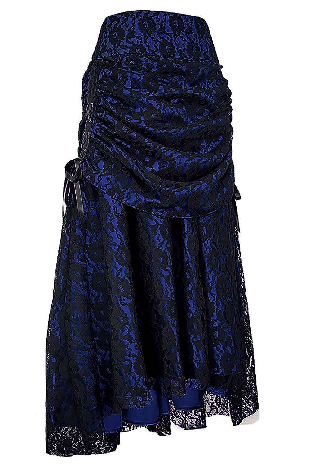 Jupe à tournure gothique Brandyn en satin avec superposition de dentelle