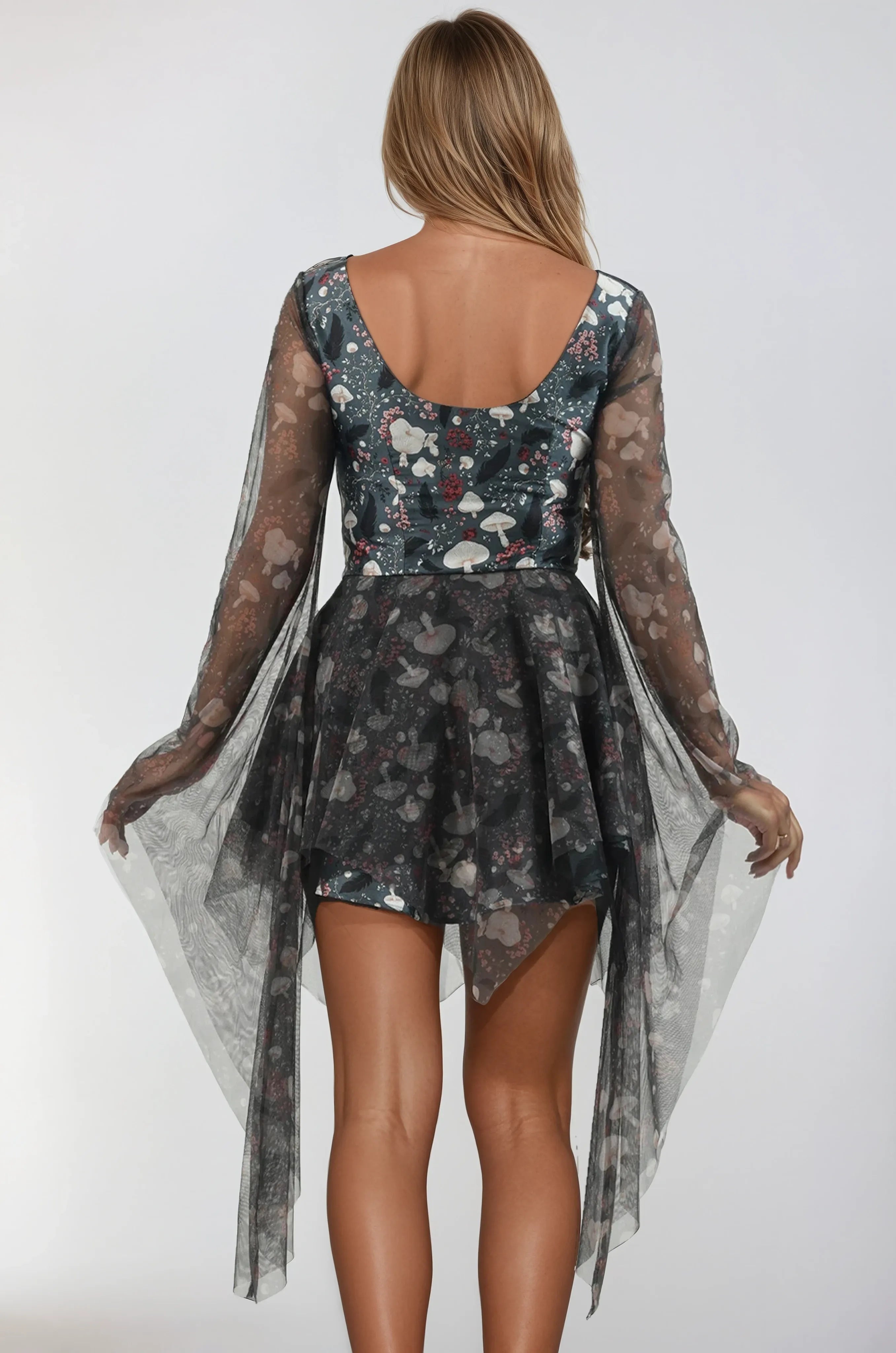 Robe Fara à encolure ronde et imprimé champignons