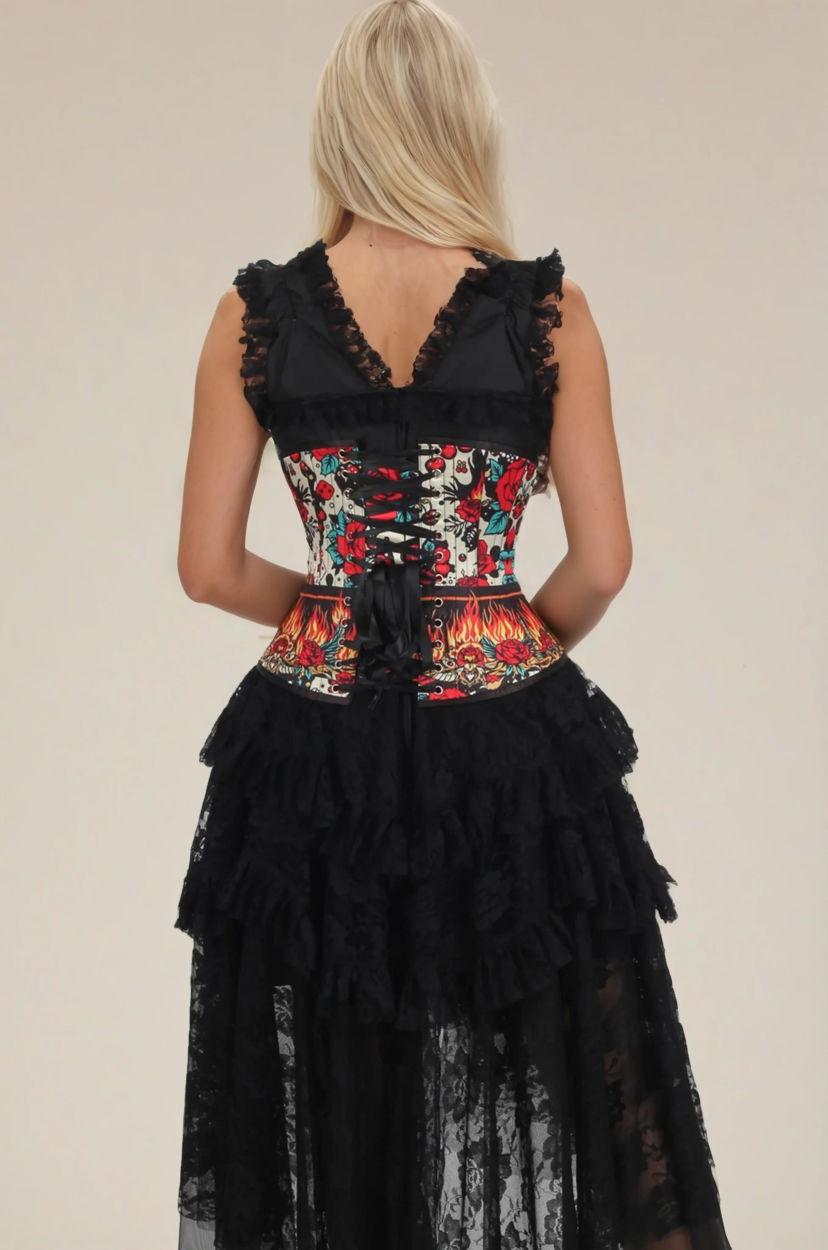 Corset Schelley Retro Roses Flames