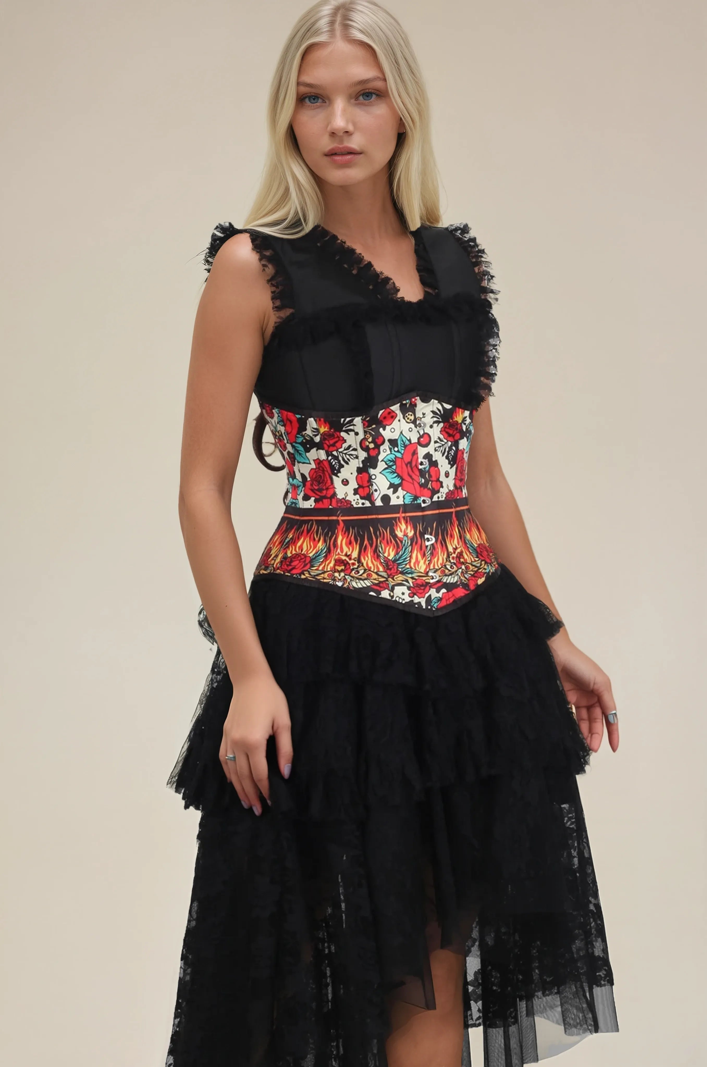 Corset Schelley Retro Roses Flames
