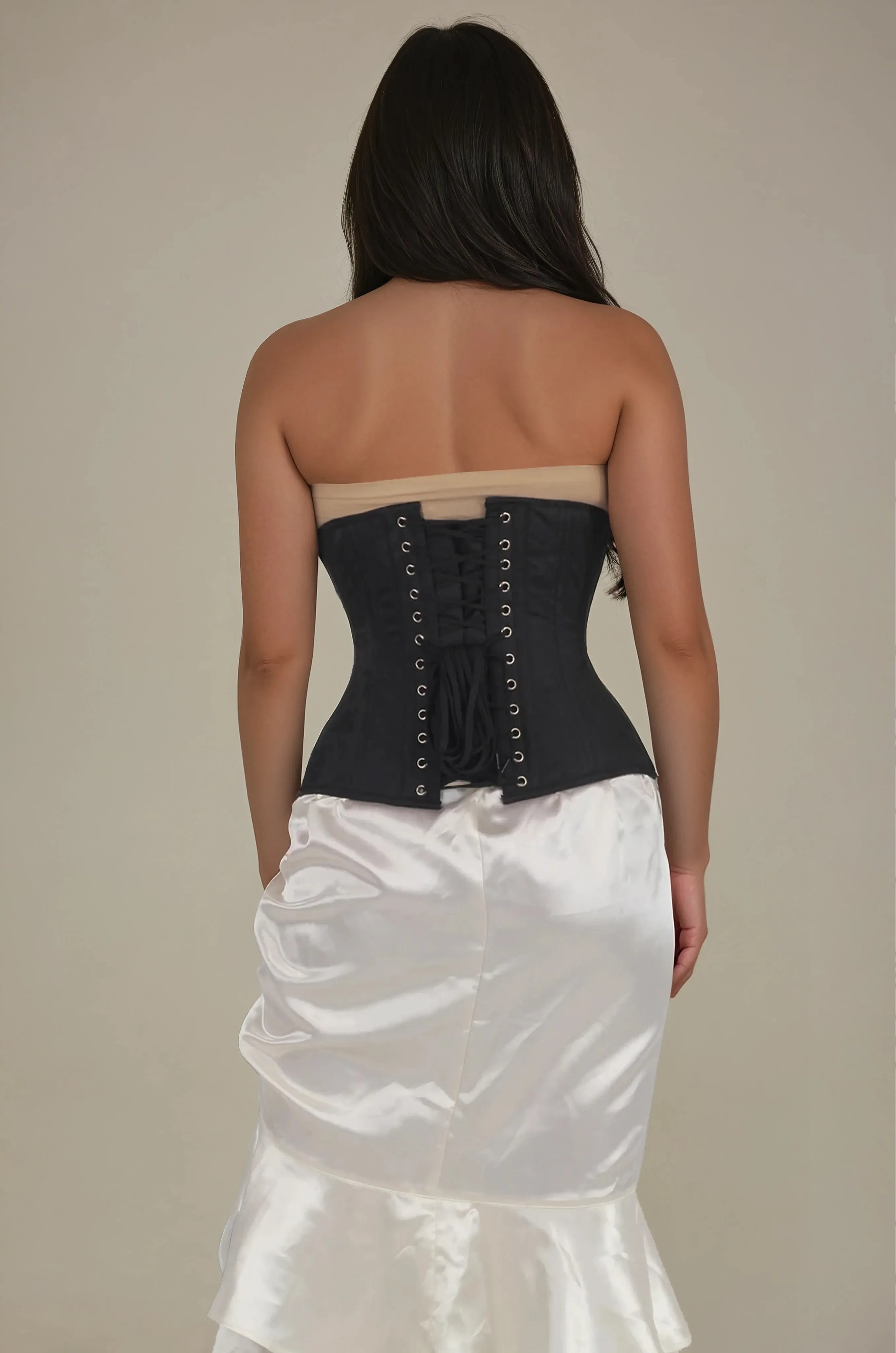 Corset gainant Emerie en brocart noir, taille haute