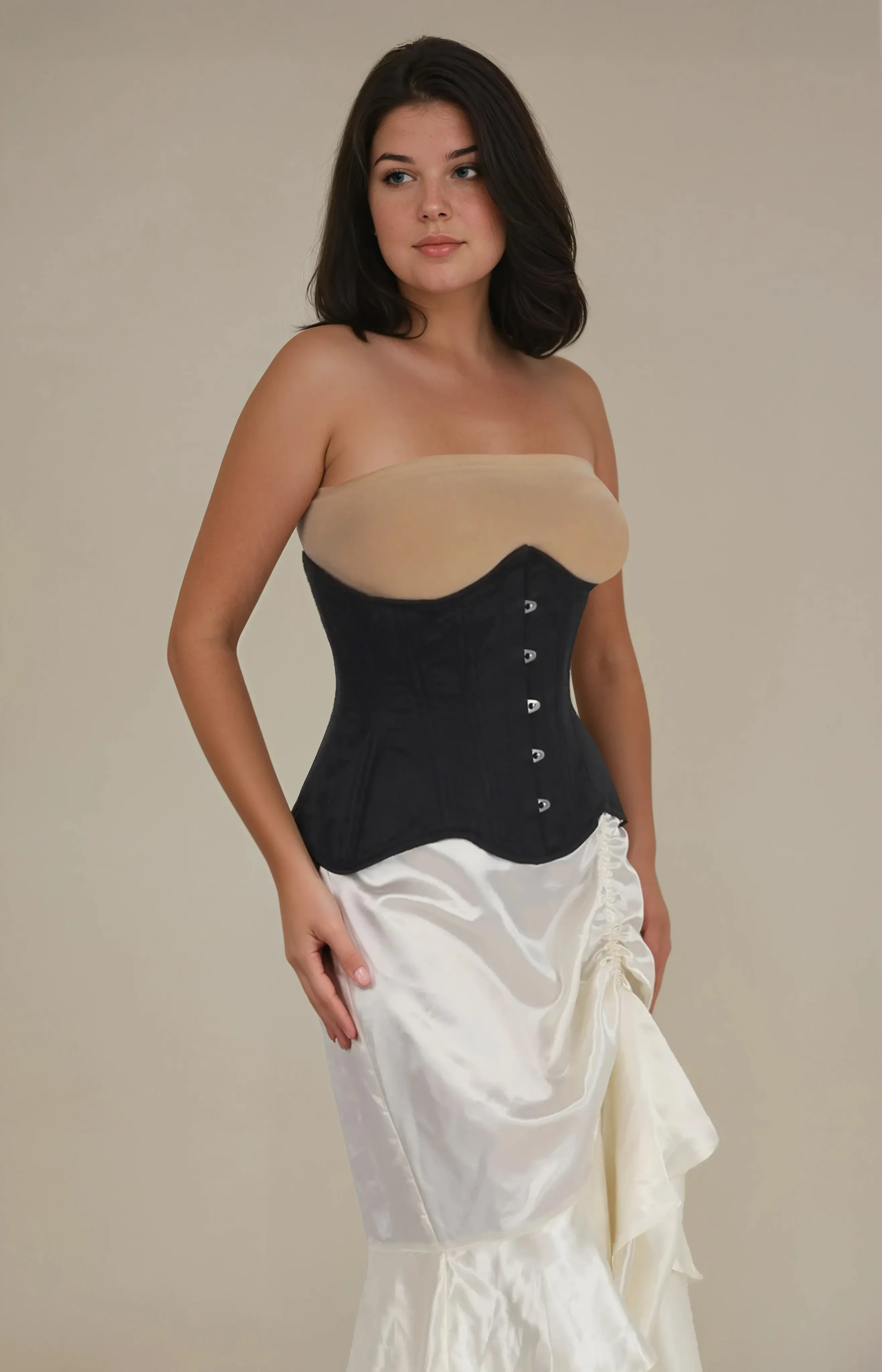 Corset gainant Emerie en brocart noir, taille haute